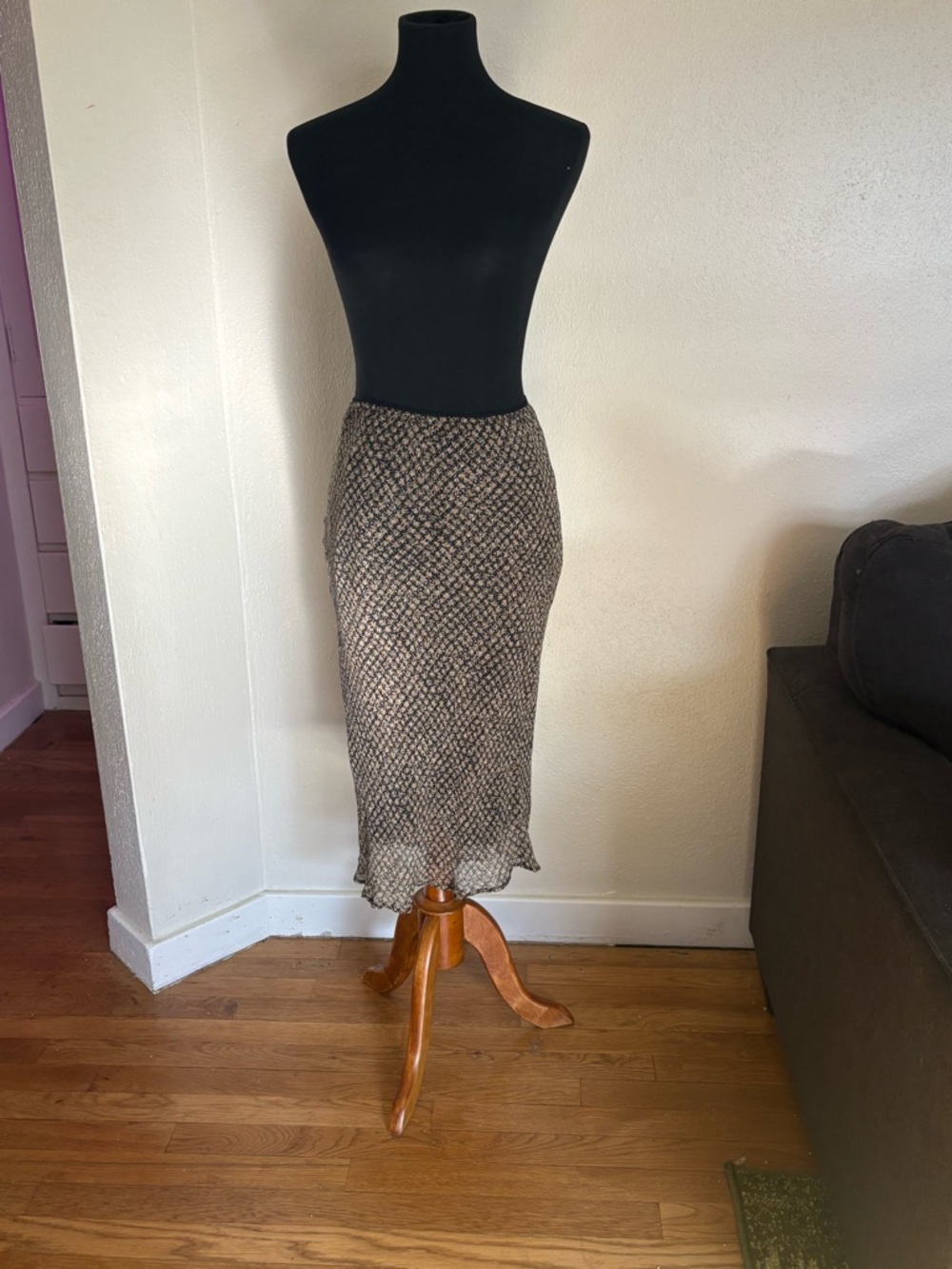Worthington Beige and Black Textured Midi Skirt